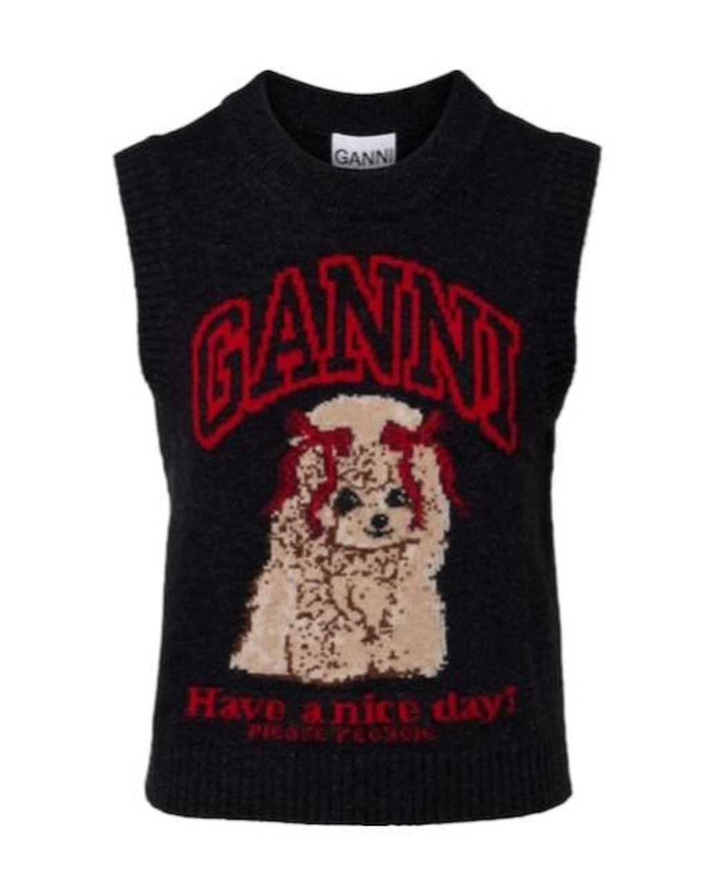 Ganni Black Printed Wool-Blend Vest