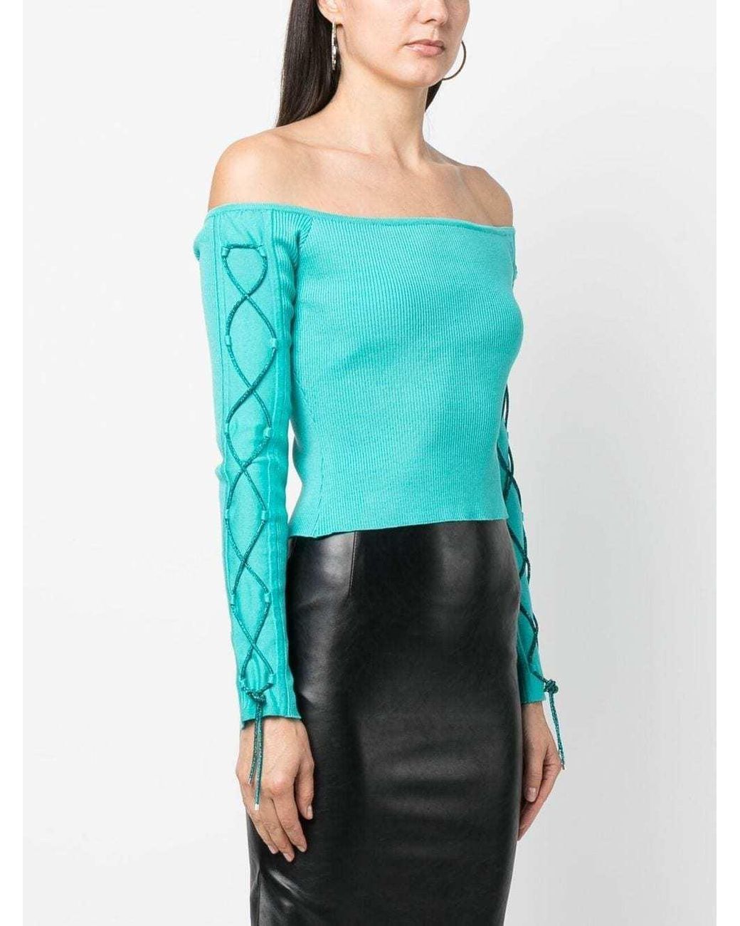 GIUSEPPE DI MORABITO Green Off-Shoulder Lace-Up Top
