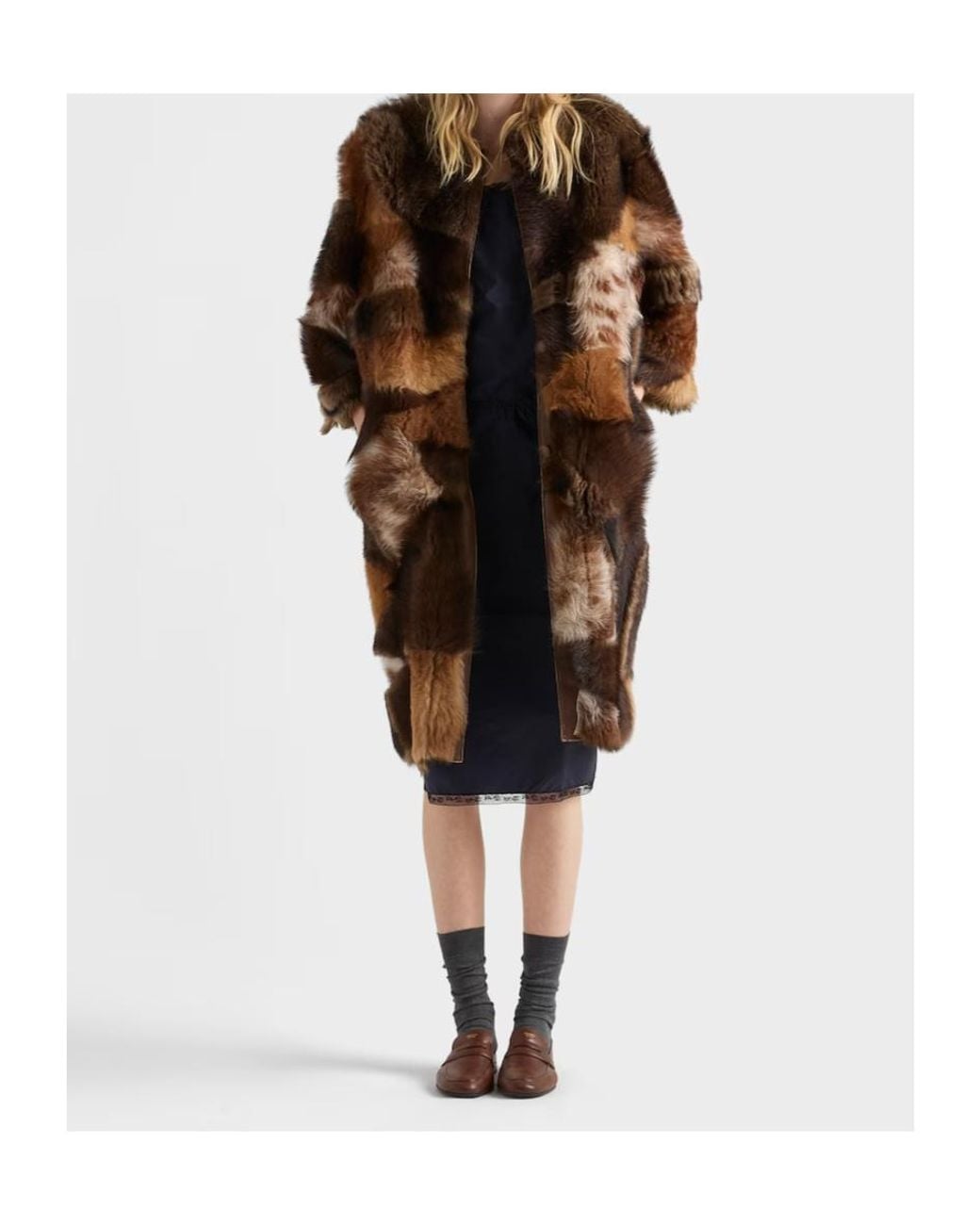 Prada Brown Patchwork Long Coat