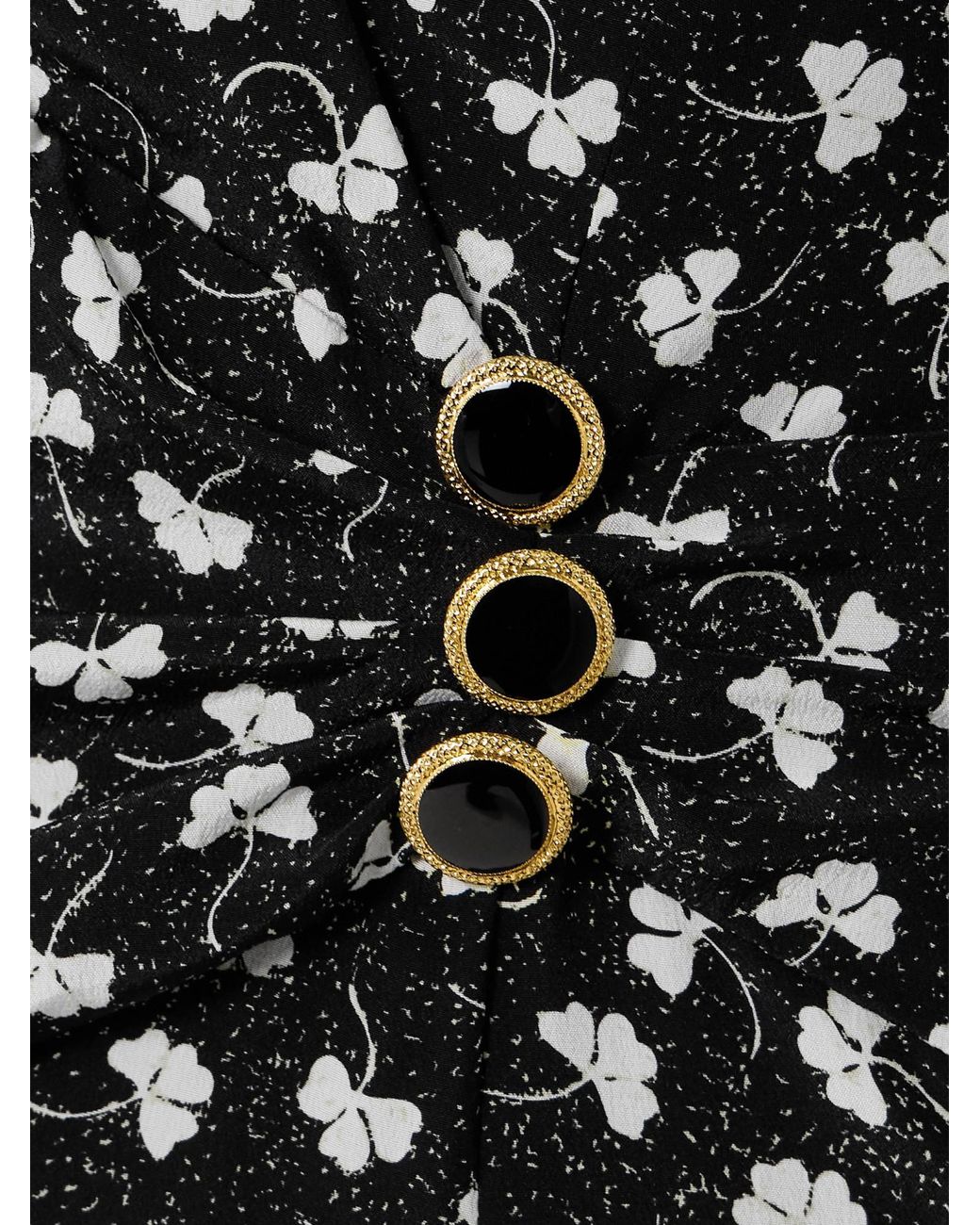 Alessandra Rich Black Clover Wrap-Effect Floral-Print Silk-Crepe Midi Dress