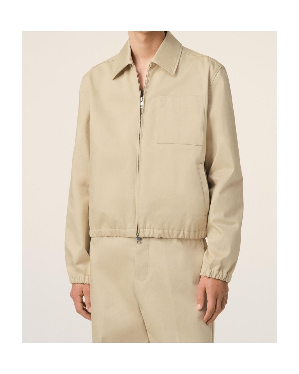 AMI Natural Logo Embroidered Zip-Up Shirt Jacket for men