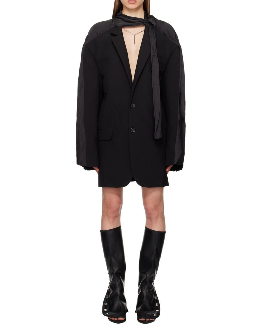 Y. Project Black Scarf-Detail Single-Breasted Blazer