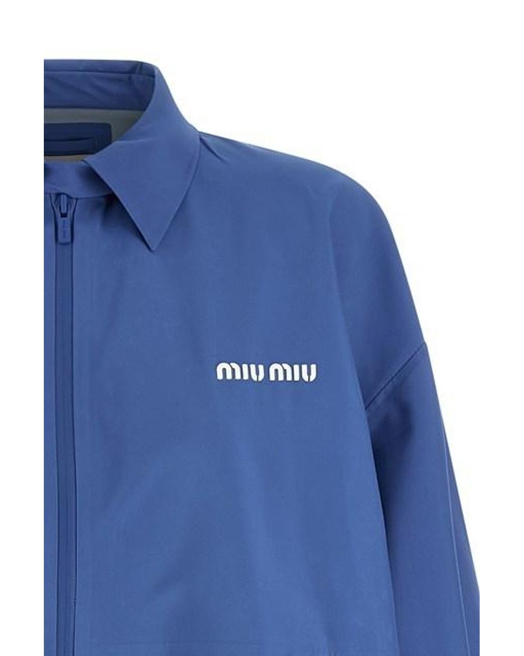 Miu Miu Blue Logo-Embroidered Zipped Jacket