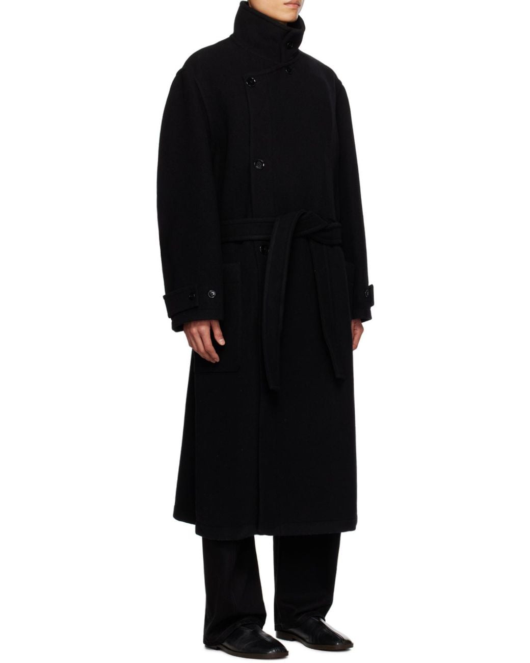 Lemaire Black Wool Coat for men