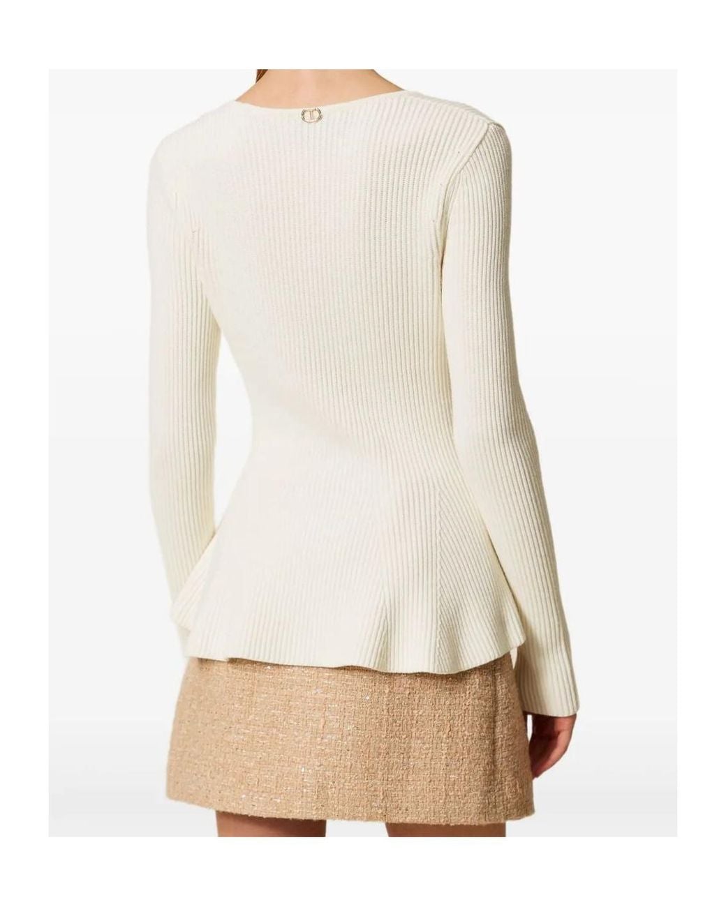 Twinset White V-Neck Ribbed Jumper