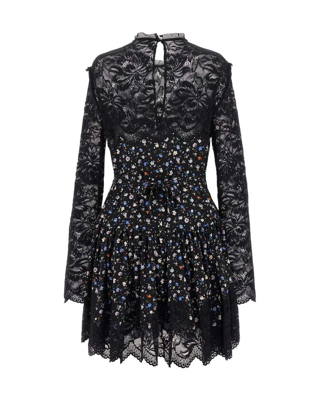Rabanne Black Floral Pleated Lace Dress