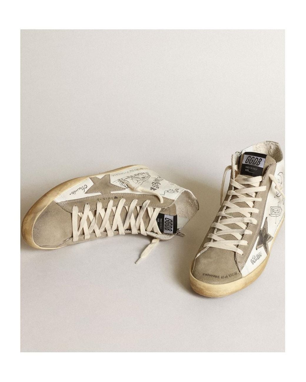 Golden Goose Deluxe Brand Natural Francy With Dove Suede Inserts And All-Over Lettering