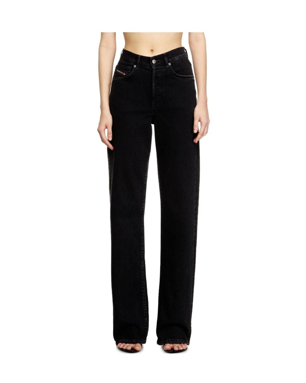 DIESEL Black Solid Color Straight Leg Jeans
