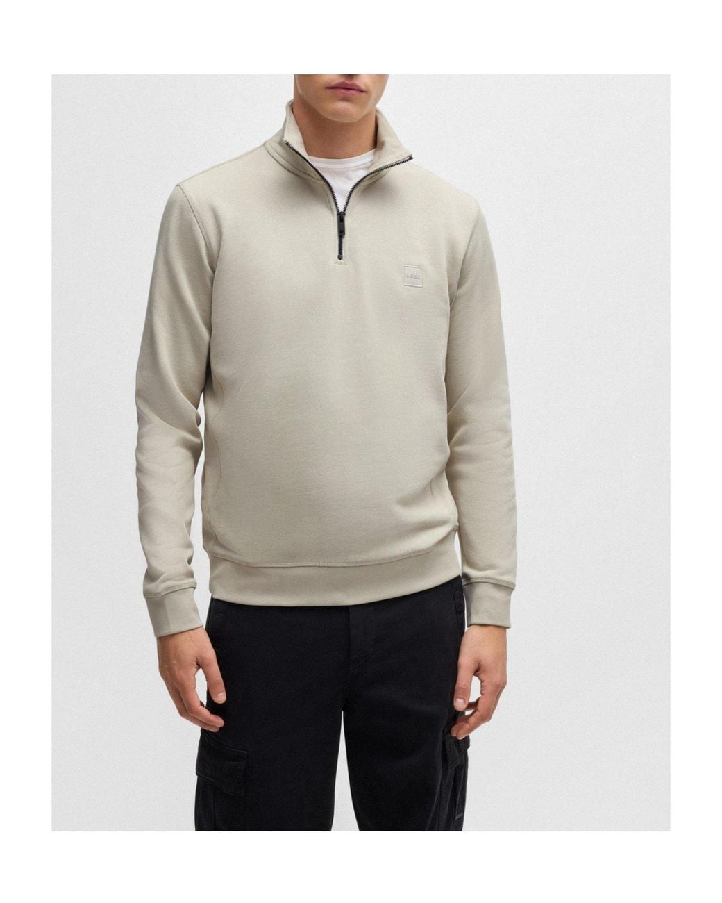 Boss Gray Zip Fleece Jumper for men