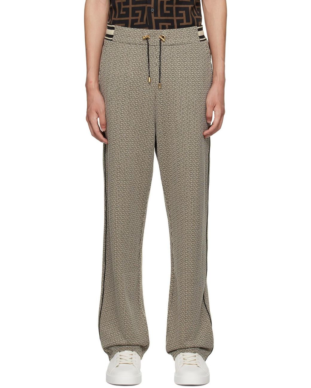 Balmain Gray Monogram-Jacquard Drawstring Pants for men