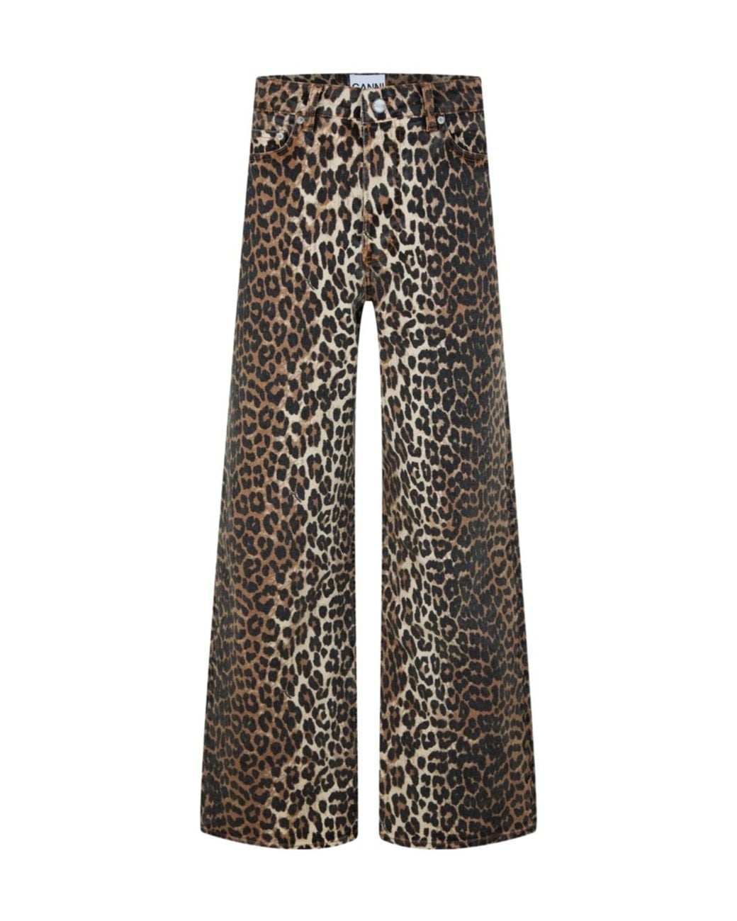 Ganni Black Leopard Print Denim Trousers