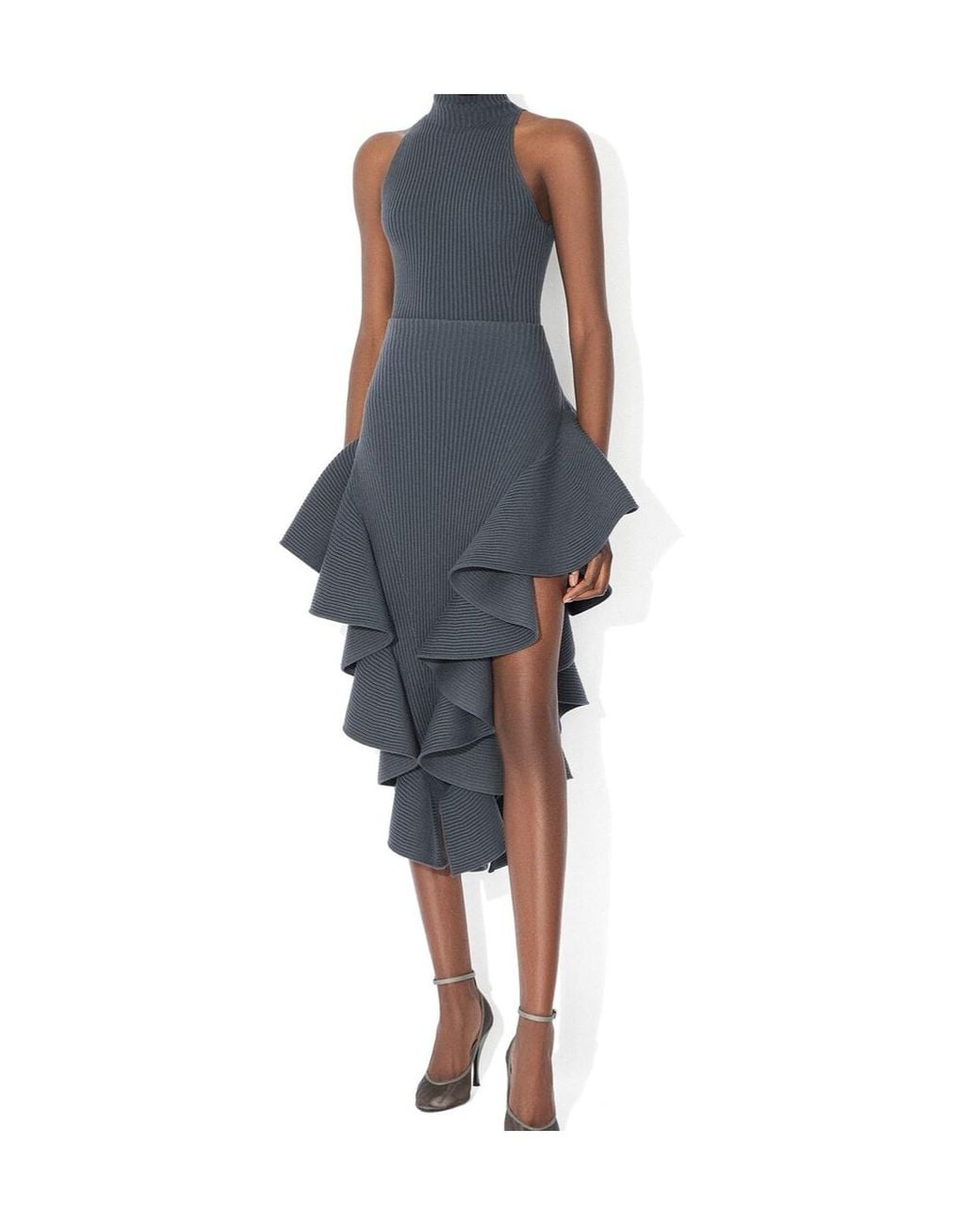 Alaïa Blue Ribbed Halter Neck Top