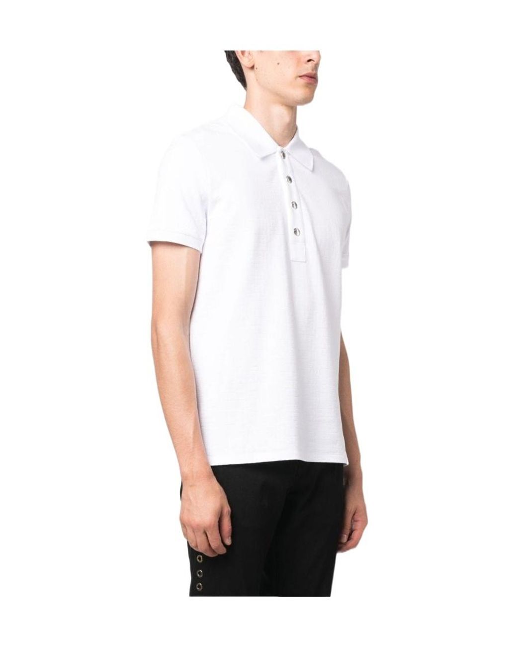 Balmain White Monogram-Patterned Polo Shirt for men