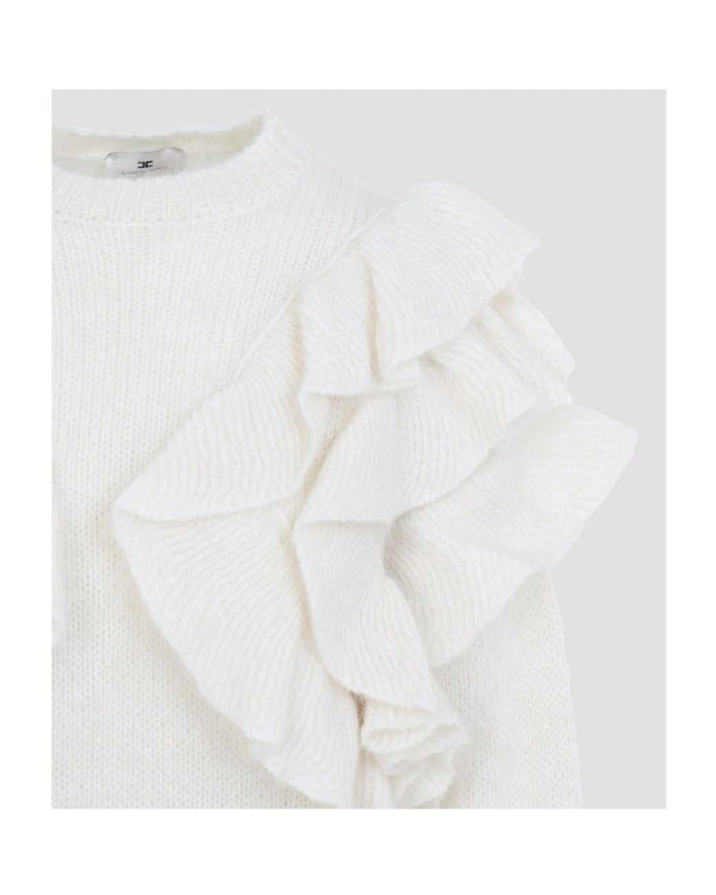 Elisabetta Franchi White Ruffled Knit Sweater