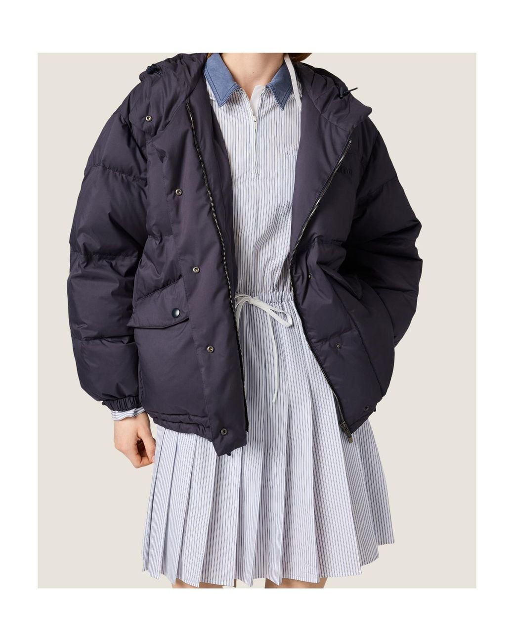 Miu Miu Blue Medium-Weight Technical Pongé Down Jacket