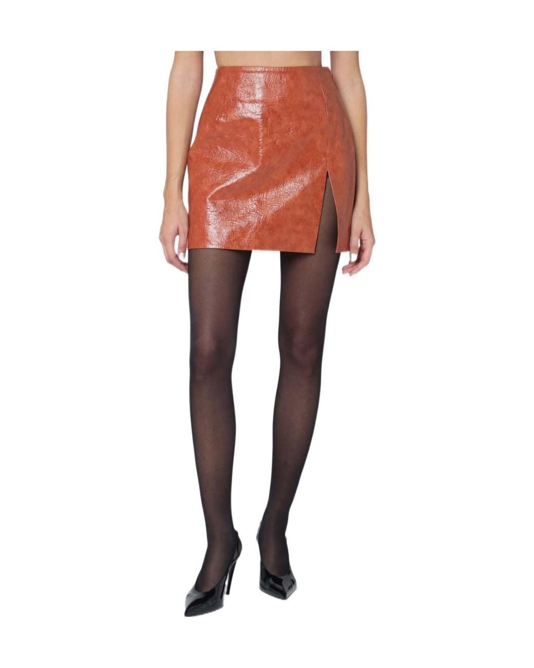 ANDAMANE Red Faux Leather Mini Skirt