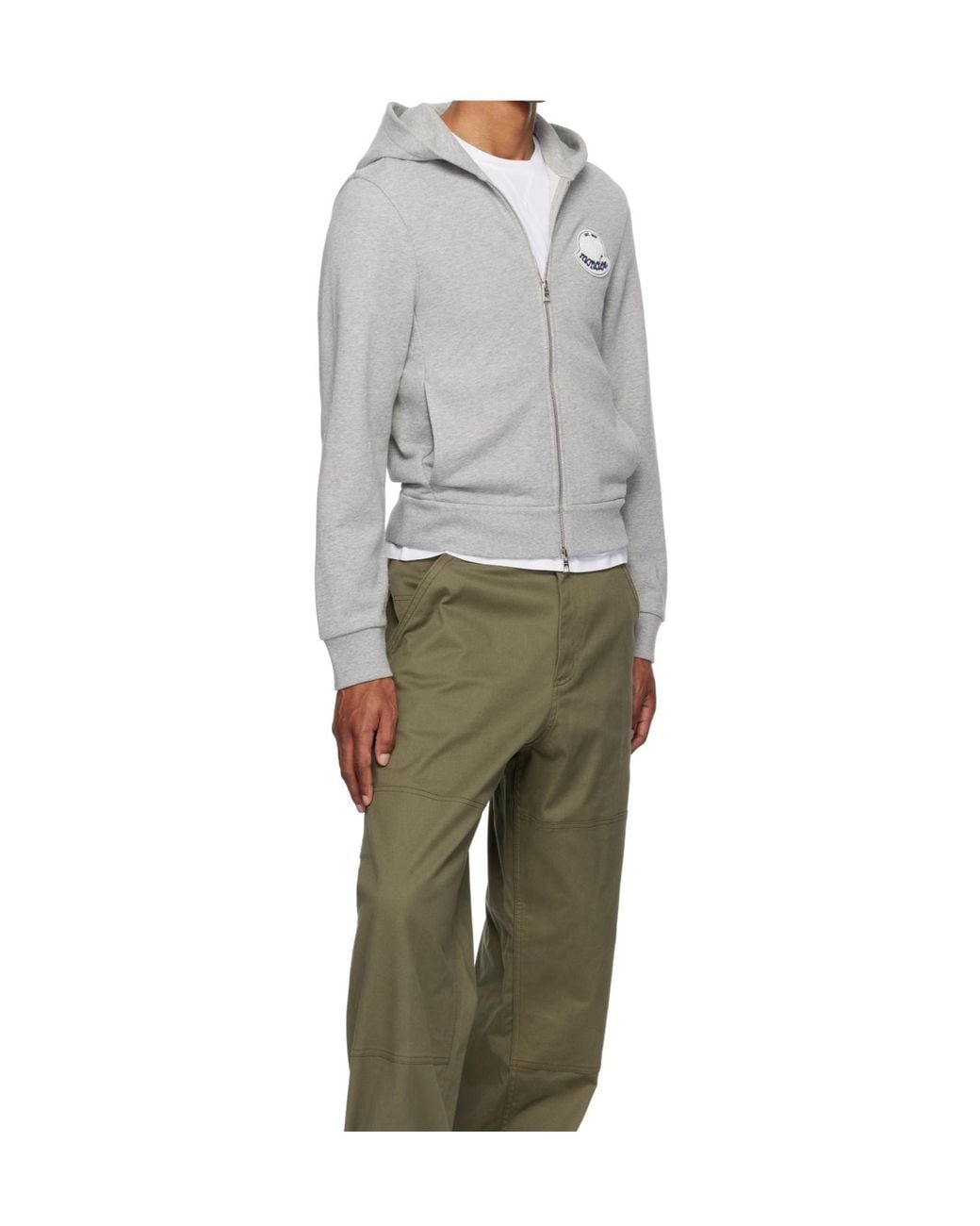 Moncler Gray Logo Patch Zip-Up Hoodie for men
