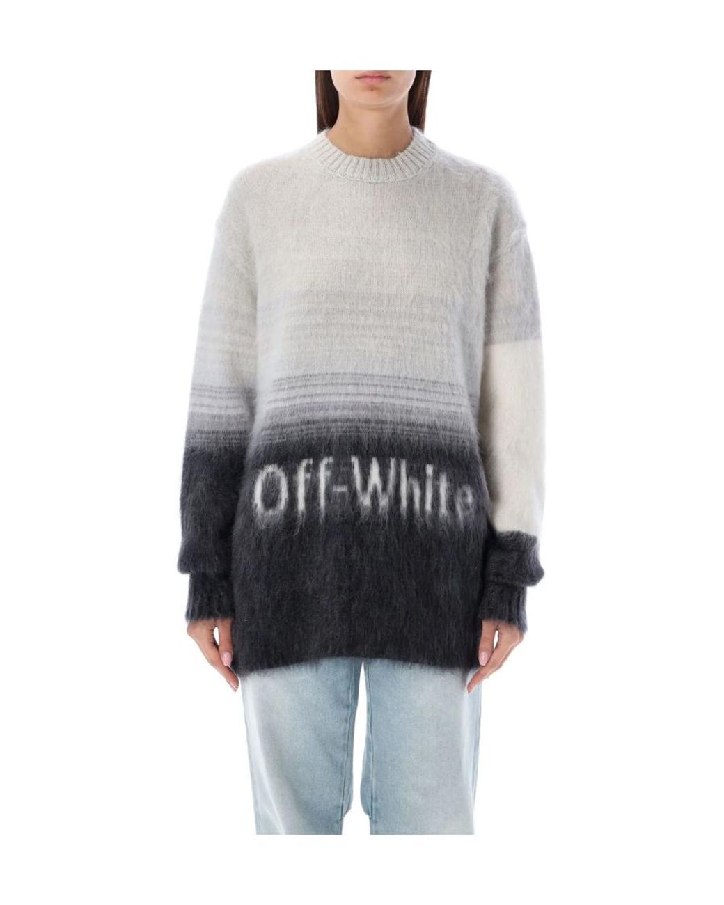 Off-White c/o Virgil Abloh Gray Intarsia-Logo Crew-Neck Jumper