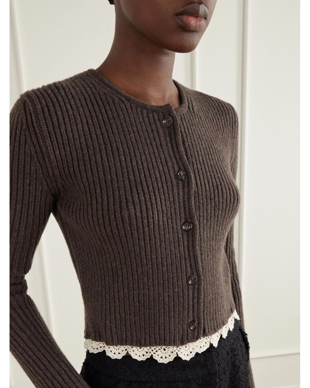 Magda Butrym Brown Crewneck Cropped Cardigan