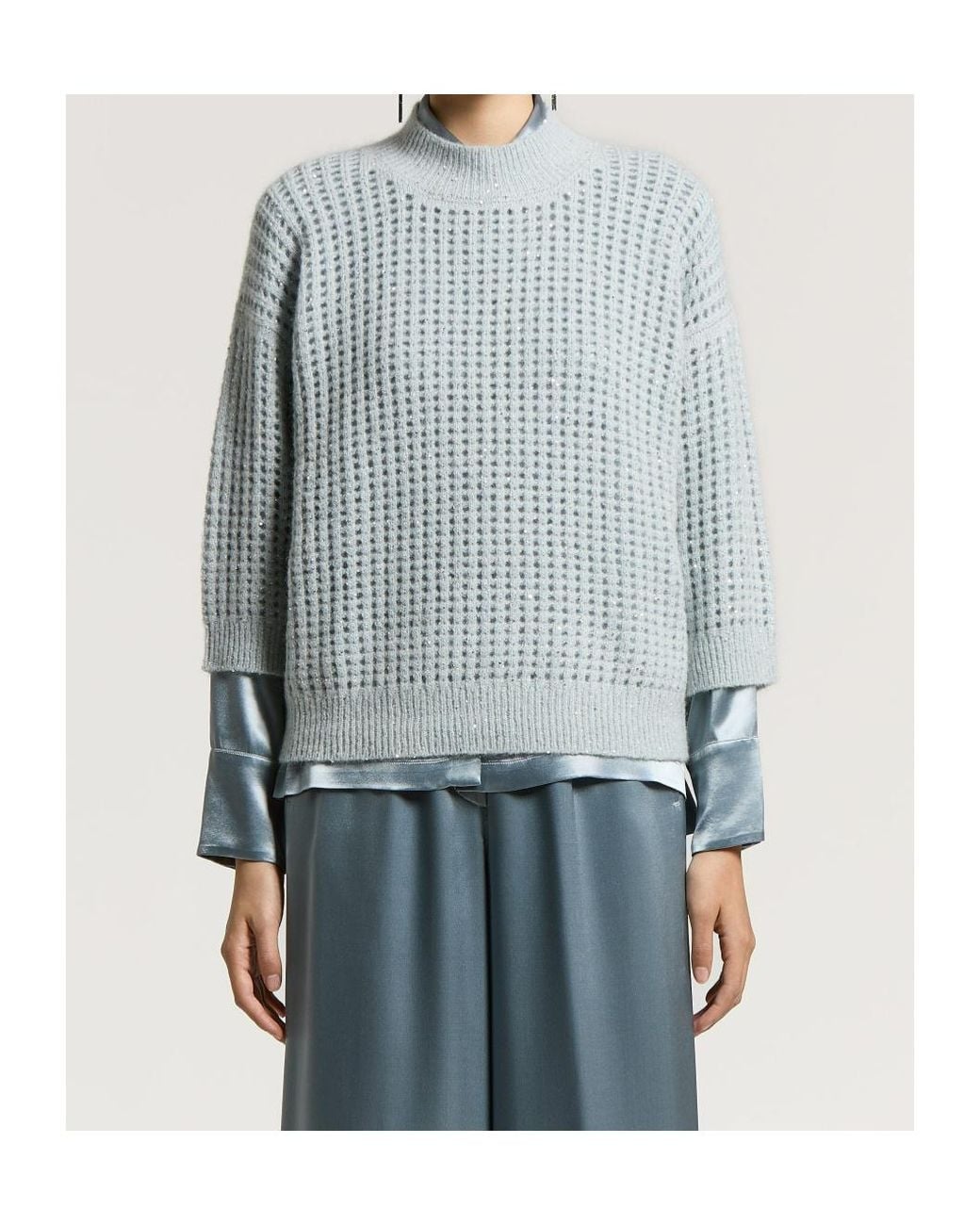 Peserico White Open-Knit Mock-Neck Knitted Sweater