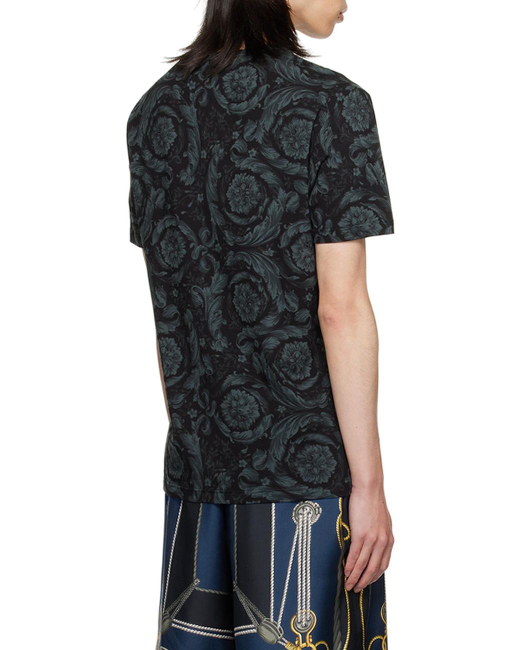 Versace Black Barocco-Printed Crewneck T-Shirt for men