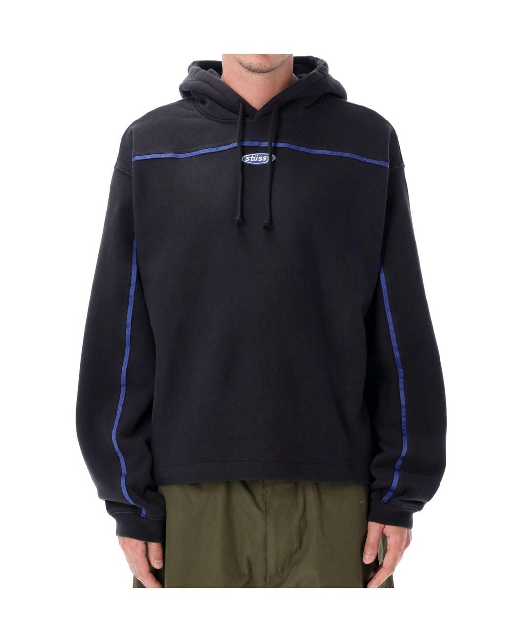Stussy Blue Long-Sleeved Hooded Sweatshirt for men