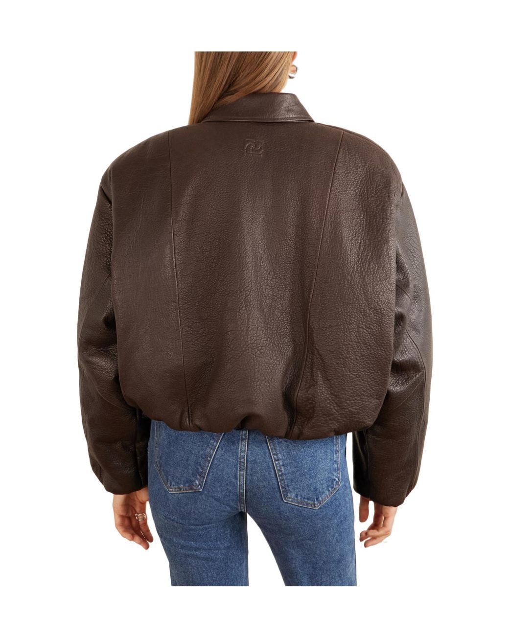 Magda Butrym Brown Dark Grained Leather Cropped Jacket