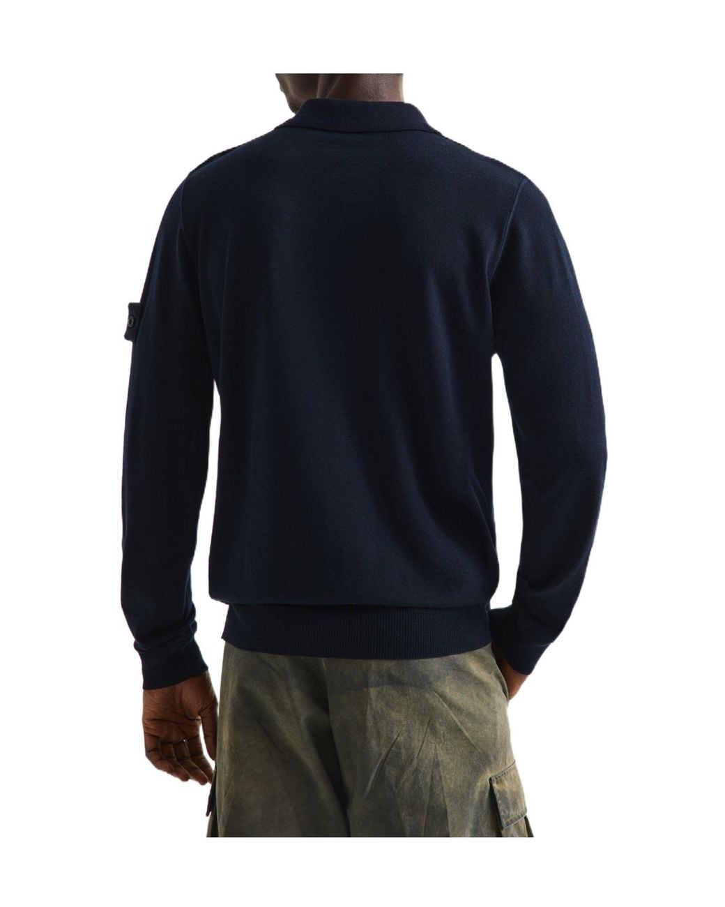 Stone Island Blue Long-Sleeve Polo Sweater for men