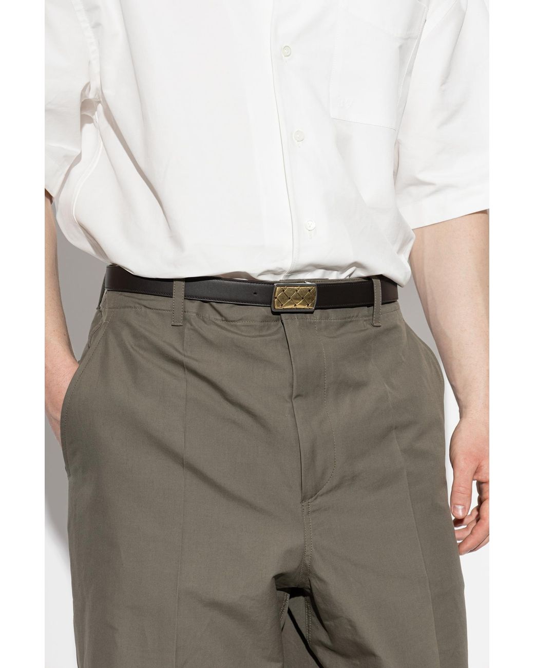 Bottega Veneta White Square Buckle Belt for men