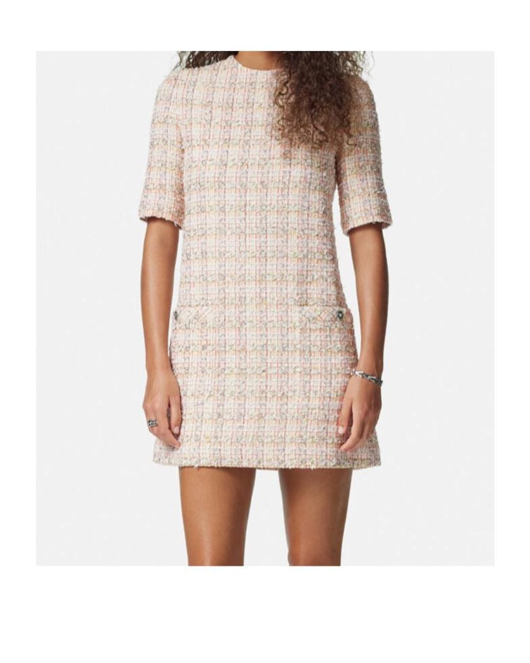 Versace White Short-Sleeved Tweed Mini Dress