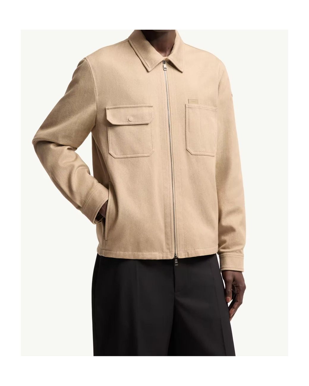 Moncler Natural Leather Logo Cotton Shirt Jacket for men