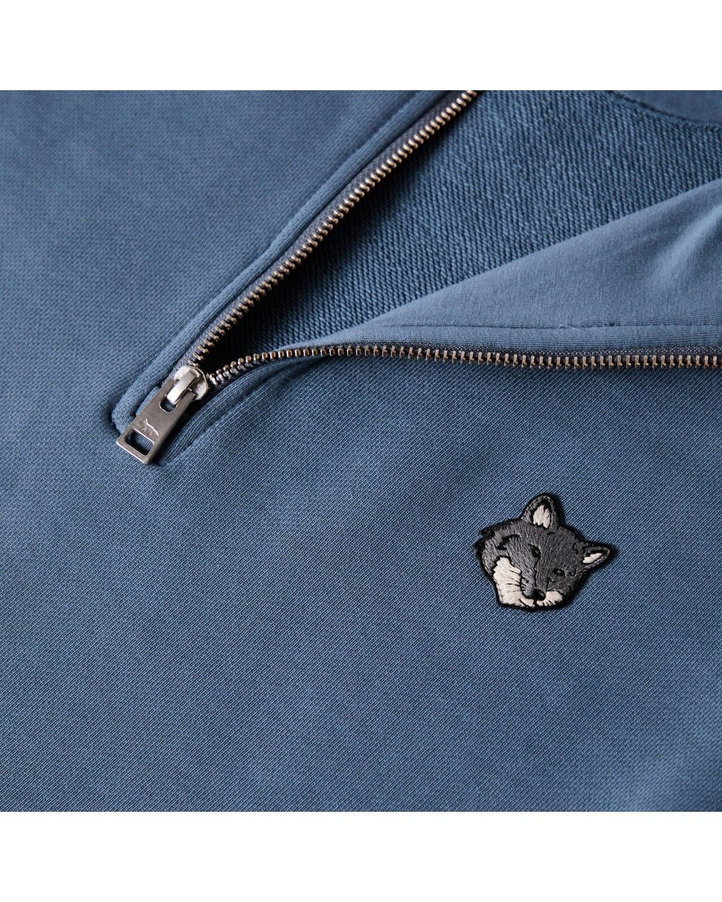 Maison Kitsuné Blue Half-Zipper Fleece Hoodie for men
