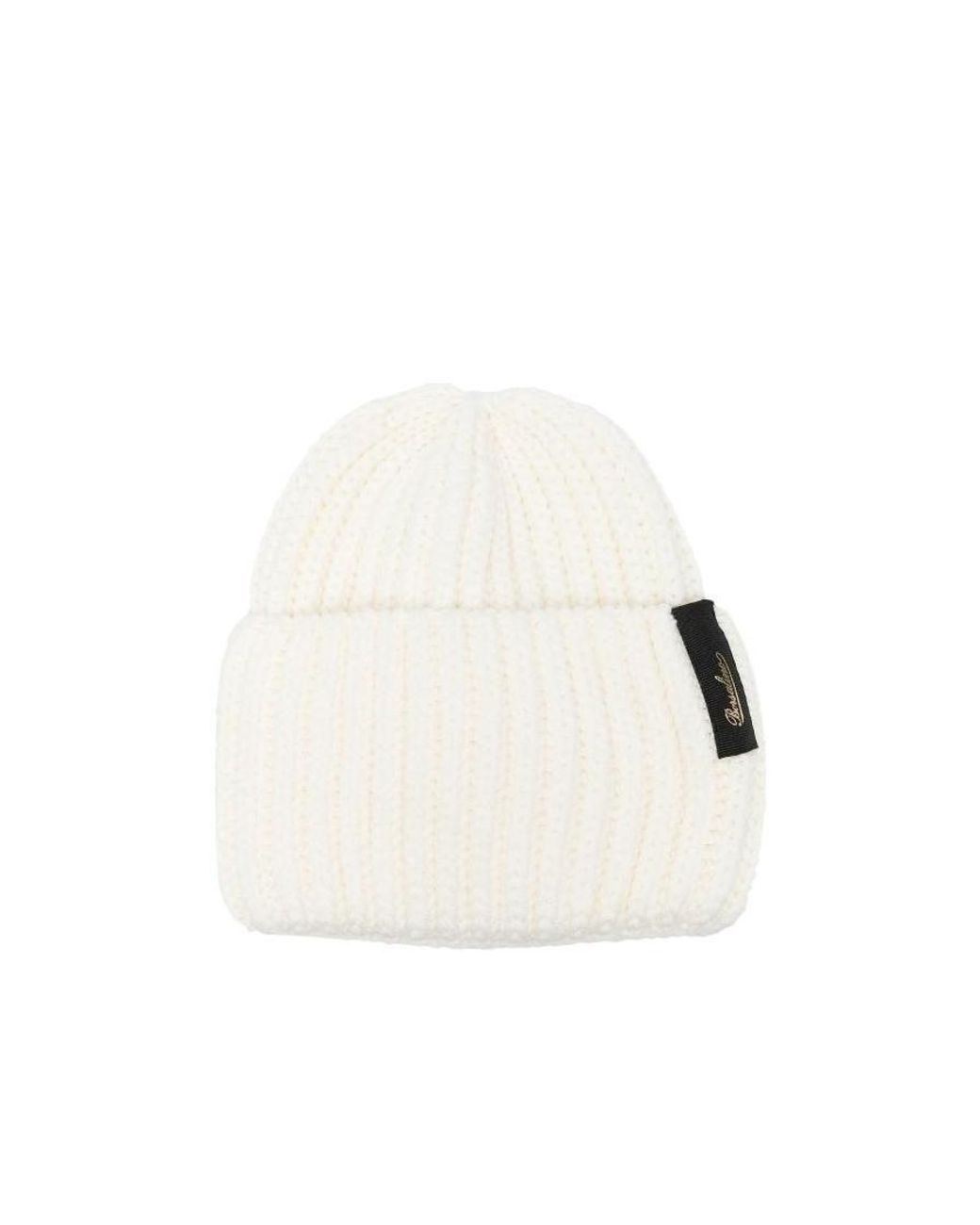 Borsalino White Logo Patch Ribbed Knitted Beanie