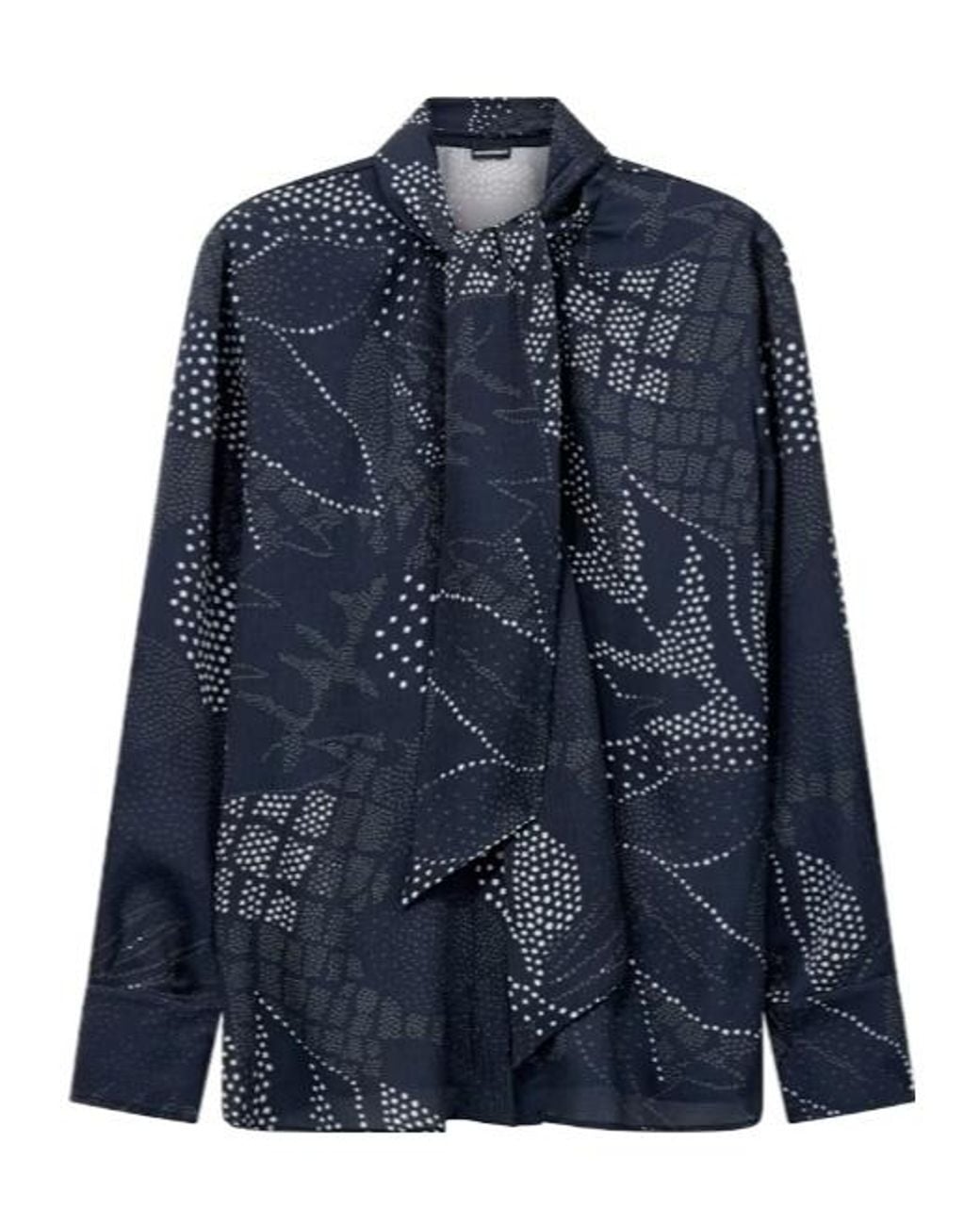 Emporio Armani Blue Creponne Shirt With Dotted Floral Print And A Neck Tie