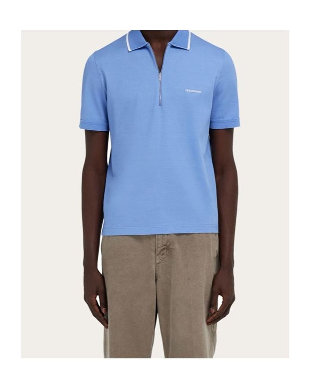 Ferragamo Blue Ferragamo Logo Embroidered Half-Zip Polo Shirt for men