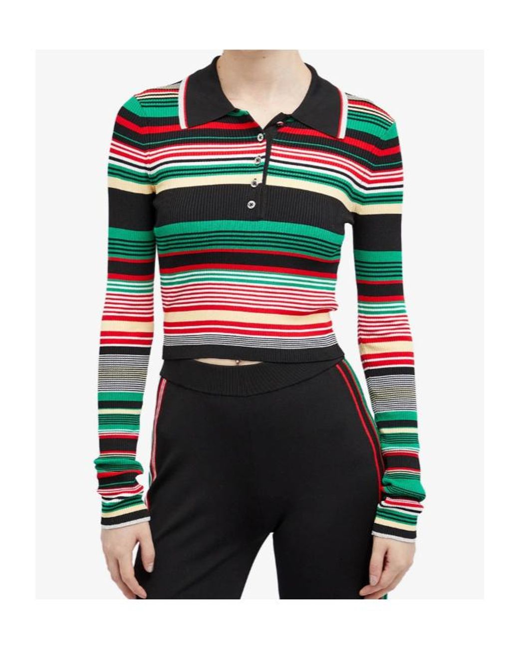 Rabanne Black Striped Knitted Polo Top