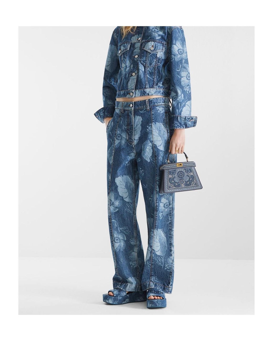 Fendi Floral Printed Straight-Leg Long Jeans in Blue | Lyst