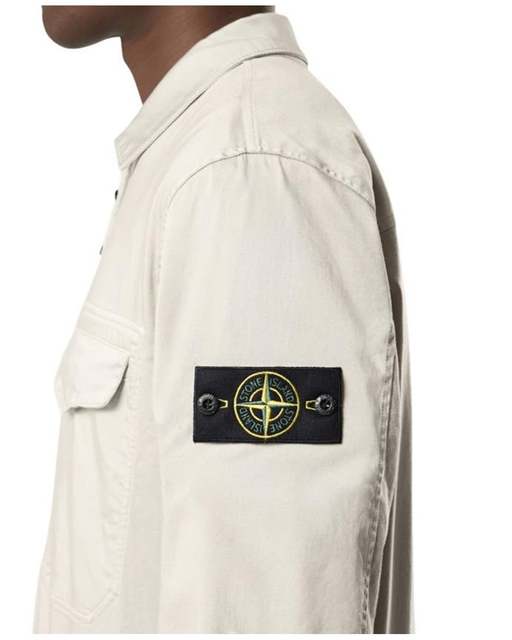 Stone Island Natural Logo Patch Zip-Up Shirt for men
