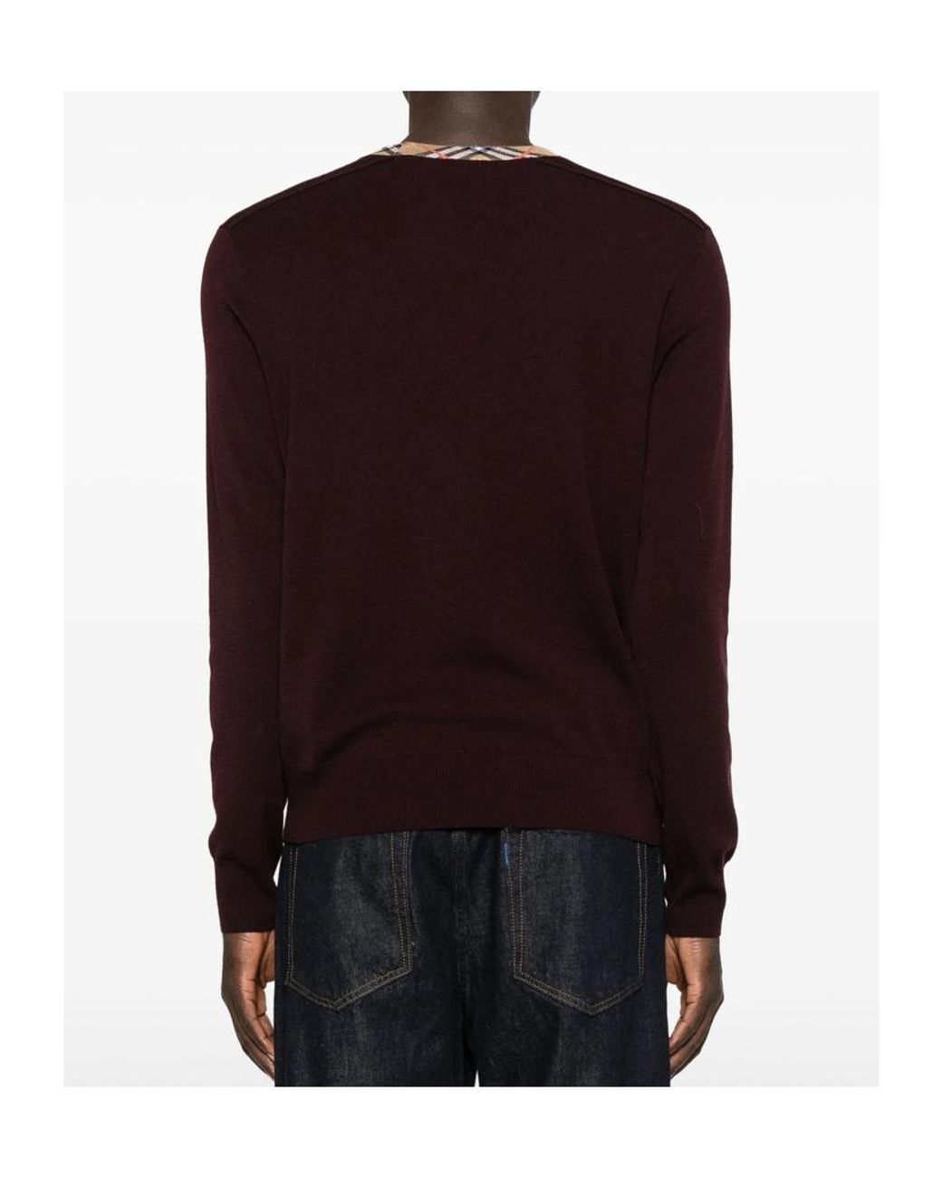 Burberry Brown Check-Neck Knitted Jumper for men