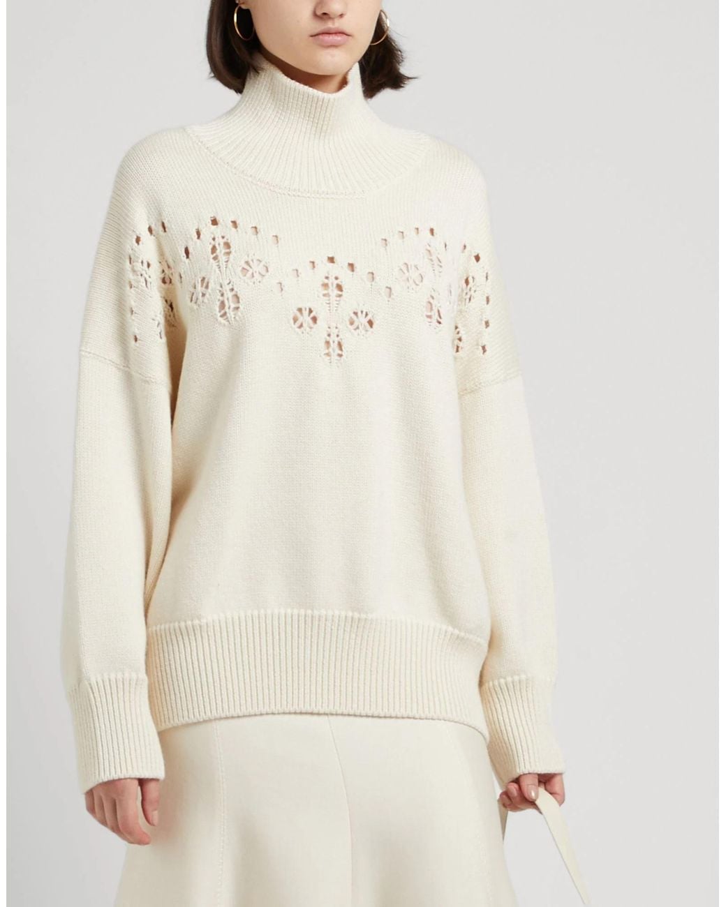 Chloé White Solid Turtleneck Sweater