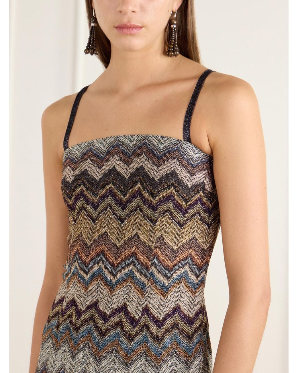 Missoni Brown Striped Metallic Crochet-Knit Mini Dress