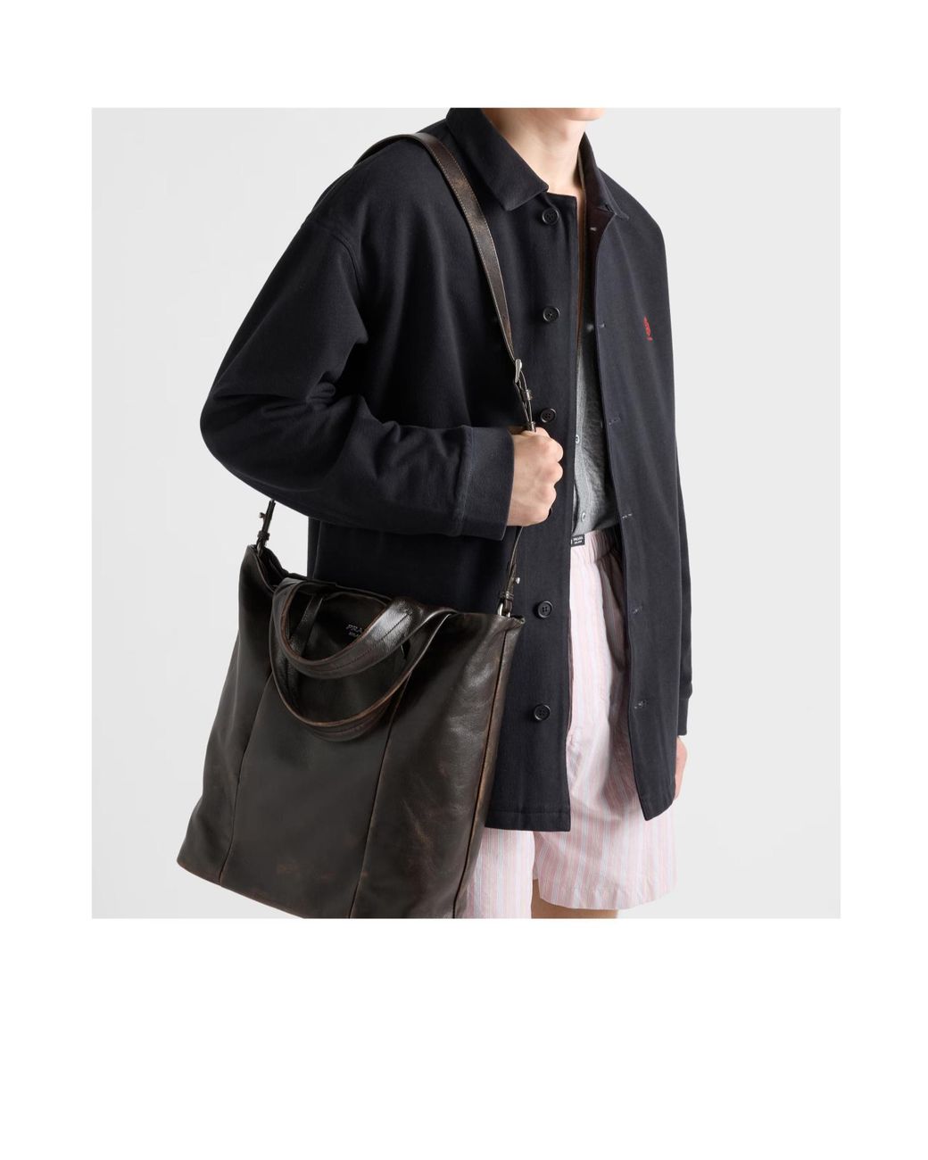 Prada Black Distressed Nappa Leather Tote Bag for men