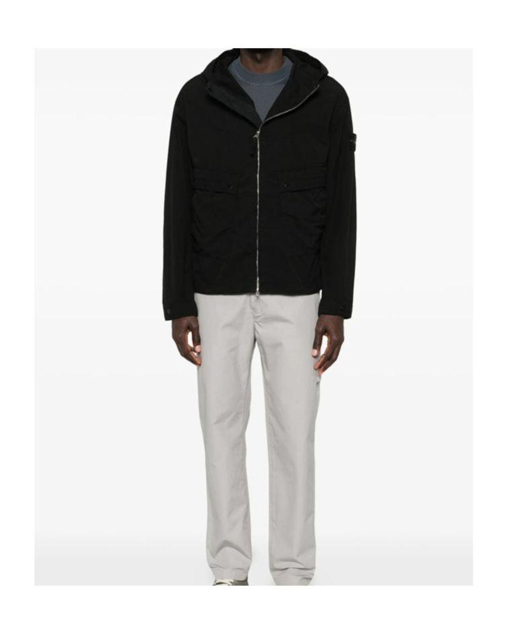 Stone Island Blue Hooded Zip-Up Jacket for men
