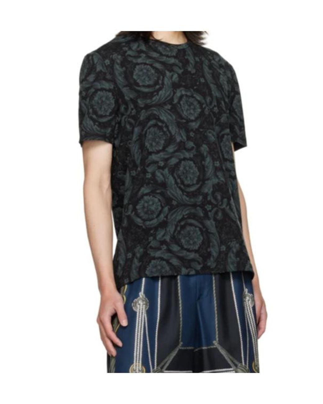 Versace Black Barocco-Printed Crewneck T-Shirt for men