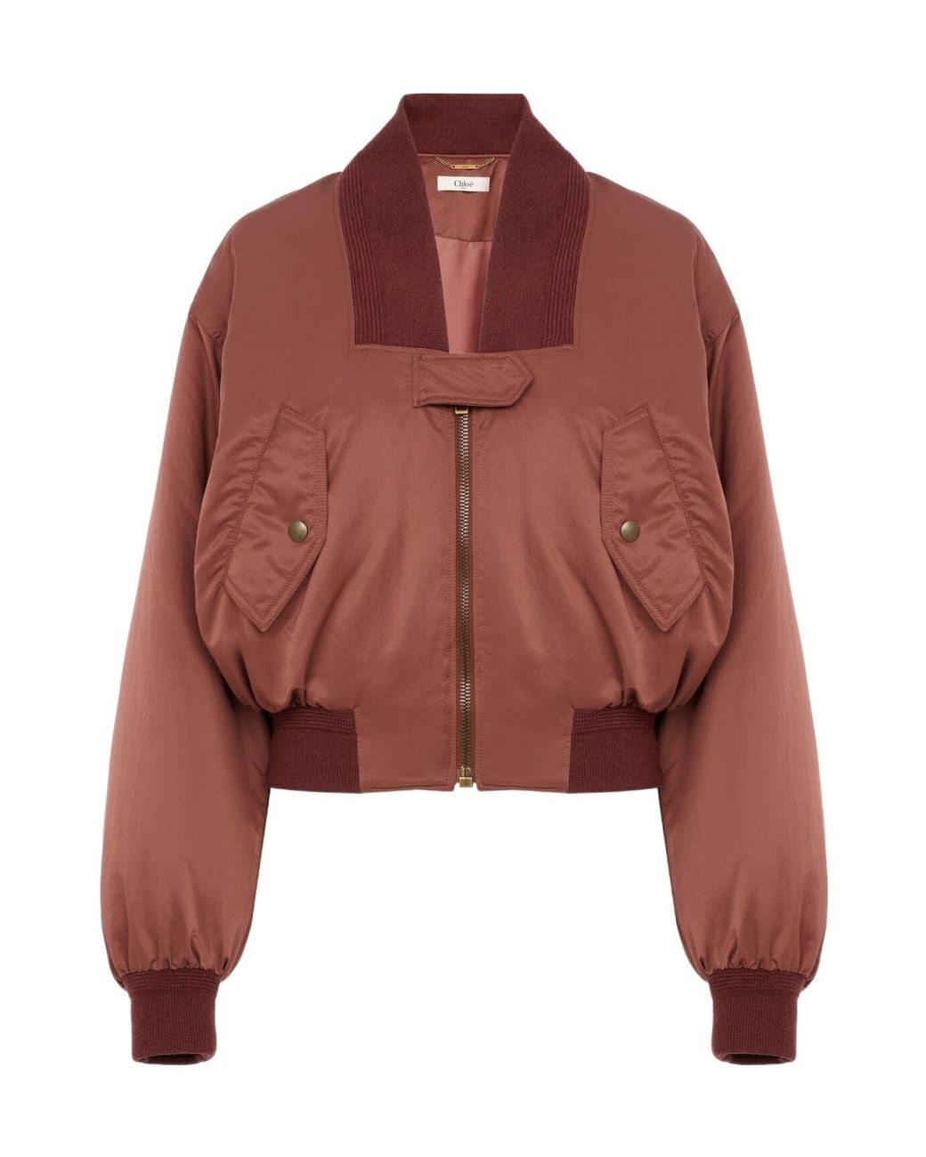 Chloé Red Ribbed-Trim Zip-Up Bomber Jacket