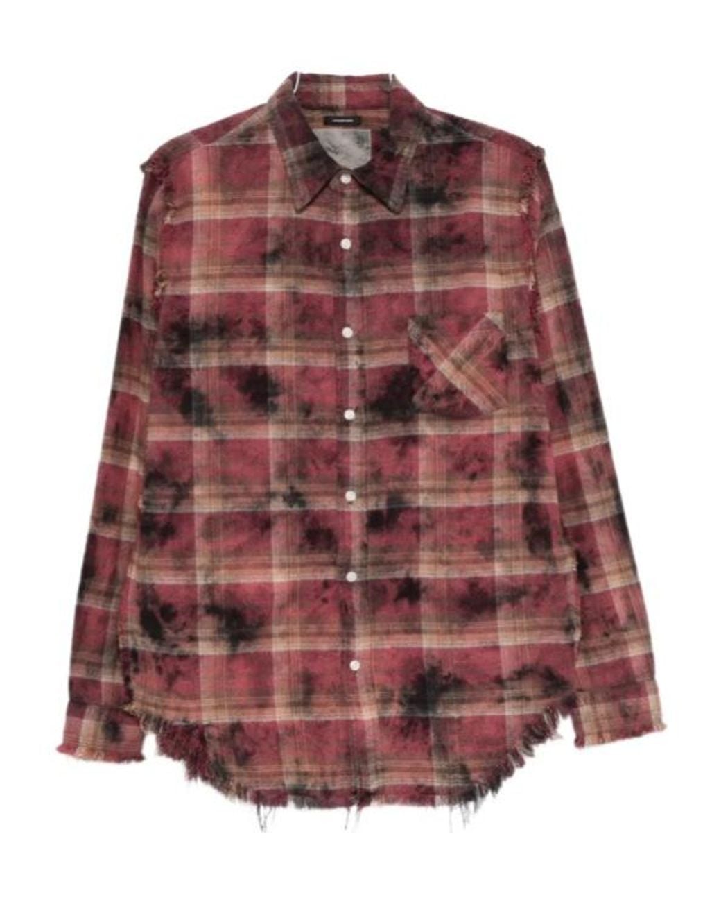 R13 Red Distressed Effect Fringed Shirt