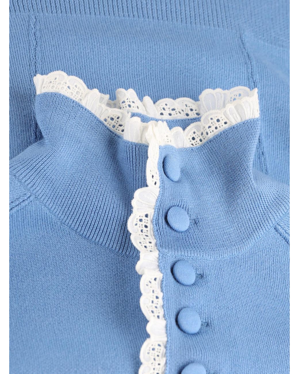 Chloé Blue Chloé Lace Trim Buttoned Knitted Sweater