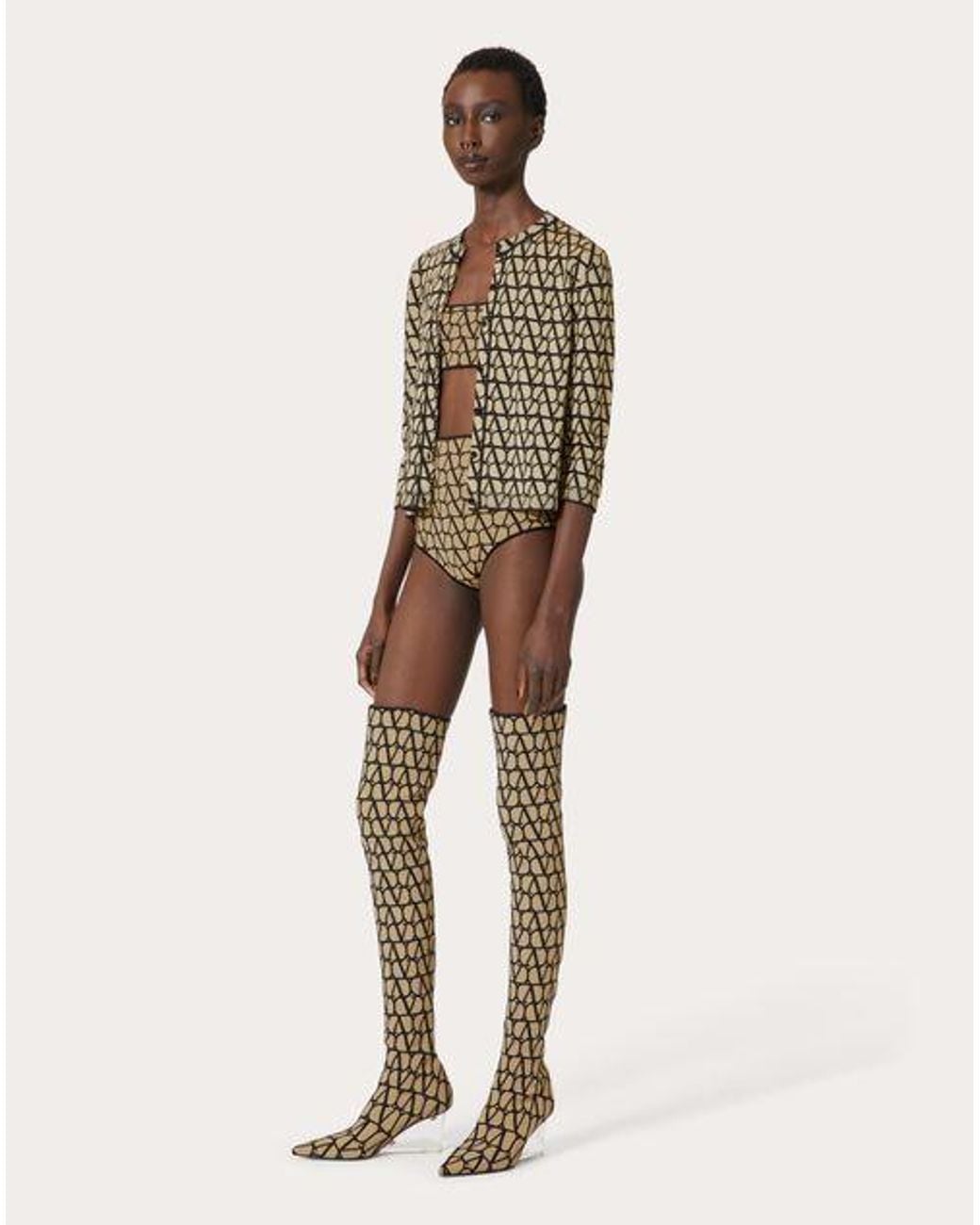 Valentino Brown Vlogo Motif Square-Neck Cropped Top