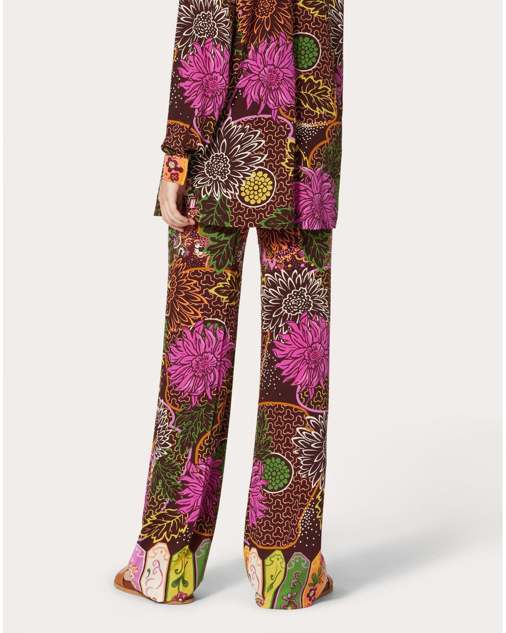 Valentino Red Floral Print High-Waisted Trousers