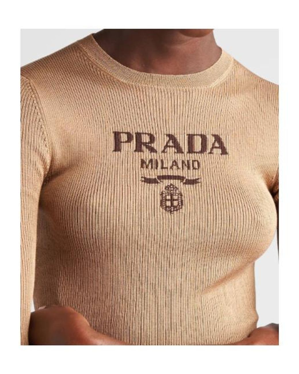 Prada Natural Silk Cropped Logo Sweater